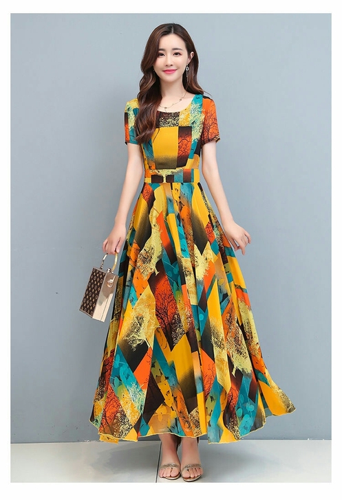 夏季新款阔太太气质短袖印花连衣裙女装韩版淑...