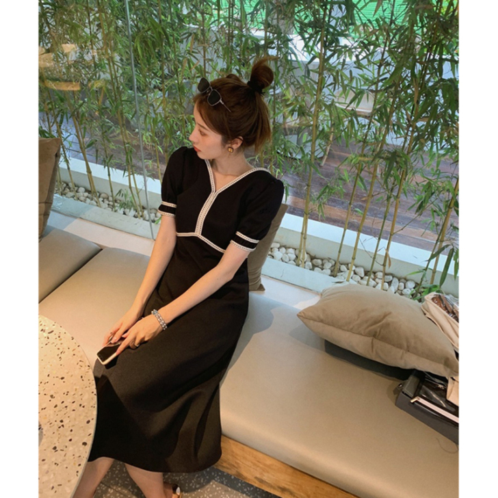 轻奢名媛法式设计感小众收腰显高显瘦气质长裙...