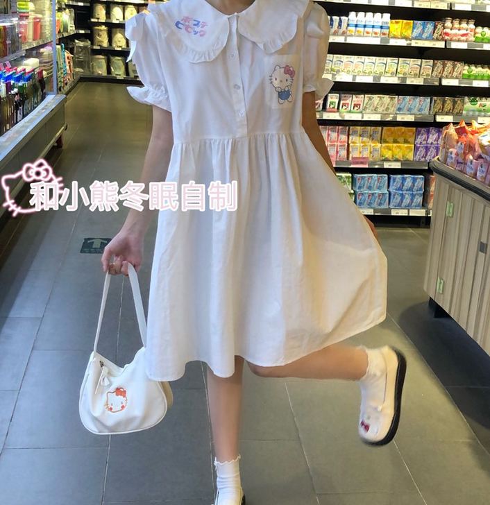 原创自制可爱娃娃领软妹日系甜美小清新kt裙...