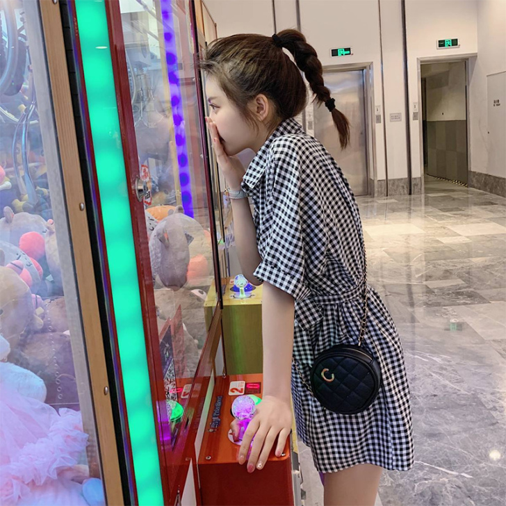 格子连体裤女夏2020新款韩版宽松休闲高腰...
