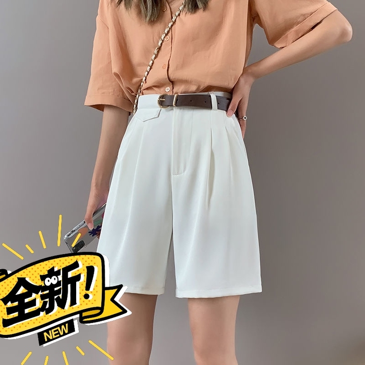 女短裤夏季显瘦高腰宽松百搭阔脚裤网红薄款大...
