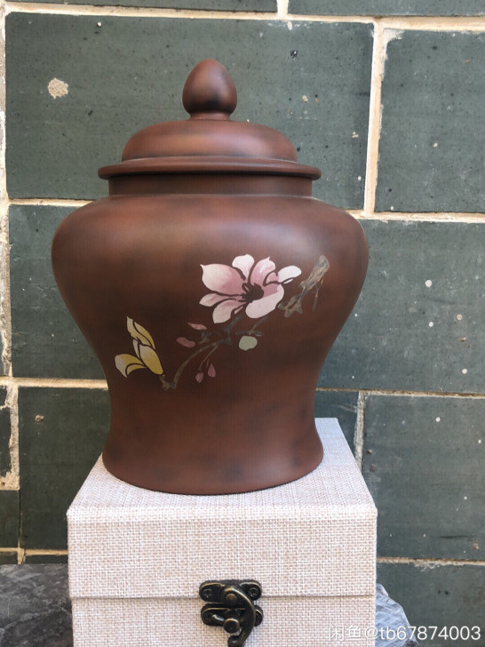 建水紫陶古铜色醒茶罐 容量可装357克饼茶...