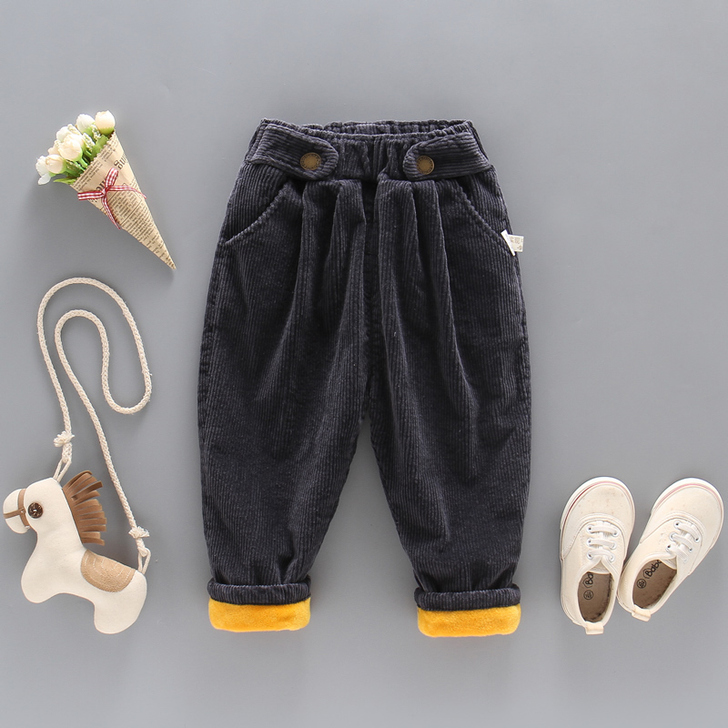 宝宝加绒裤子2洋气3岁儿童条绒裤4秋冬款5...