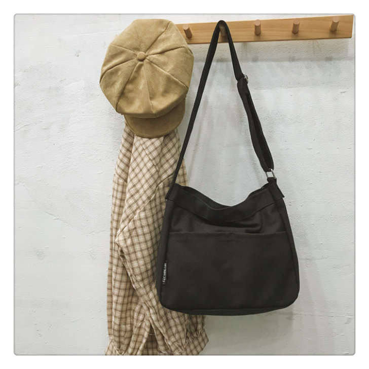 ins百搭帆布包女斜挎包简约大学生上课韩版...