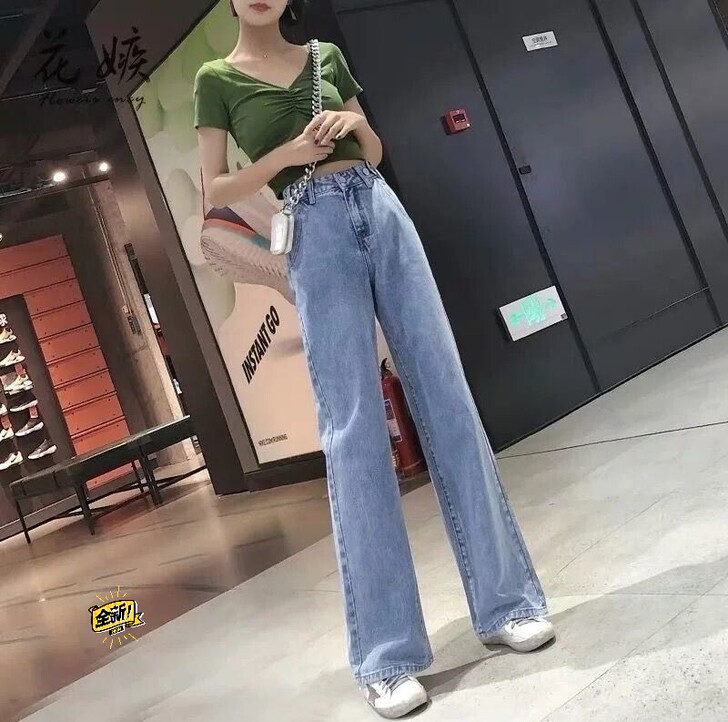 高腰阔腿裤牛仔裤女夏2021新款秋季宽松显...