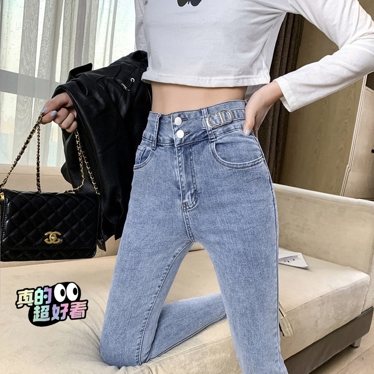 2021新款高腰牛仔裤女韩版紧身显瘦百搭小...