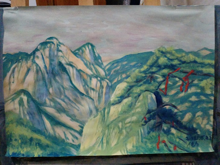 原创，手绘，水粉画，内容为华山风景，8开水...