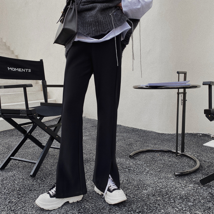 小念定制 高腰垂感微喇阔腿裤女秋冬黑色修身...
