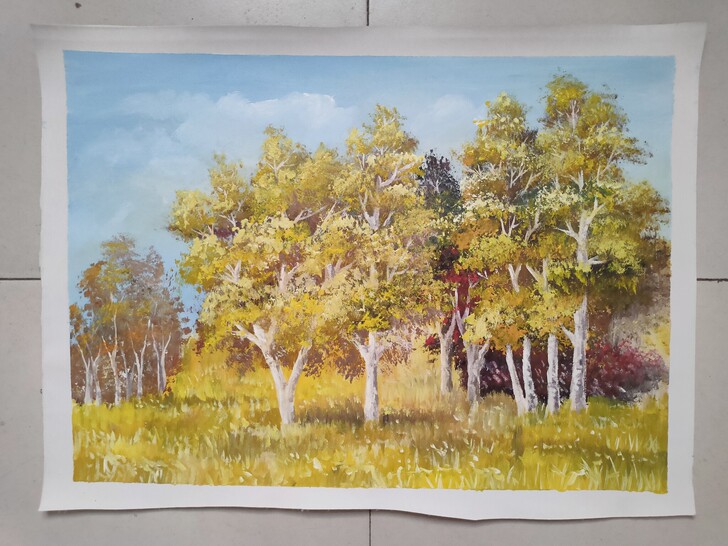 丙烯风景画一幅，油画布，长53cm 宽38...