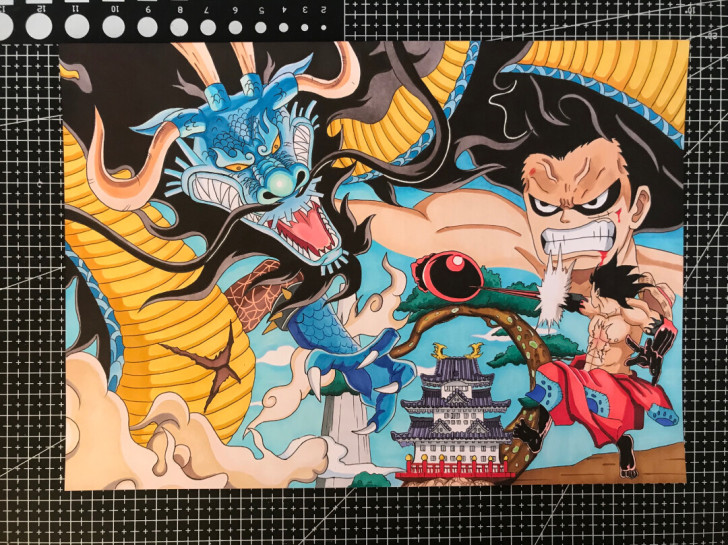 海贼王路飞大战凯多手绘画
