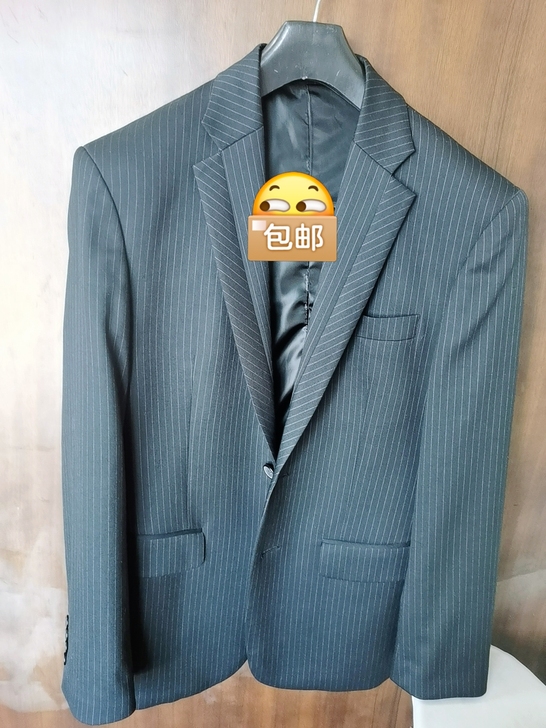 男士西服样衣出售:藏青白条纹全羊毛面料,未...