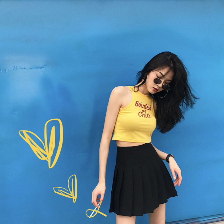 港风夏上新短款打底上衣女潮版修身显瘦字母印...