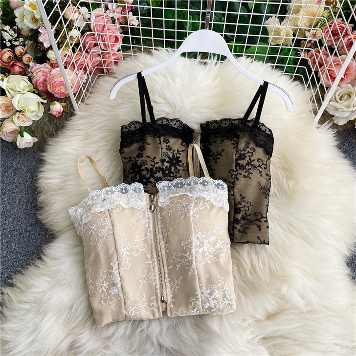 蕾丝黑色吊带背心女外穿西装内搭性感设计感短...