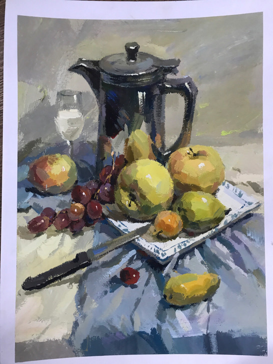 水粉画 ，，4开水粉静物画成品，无签名，卡...