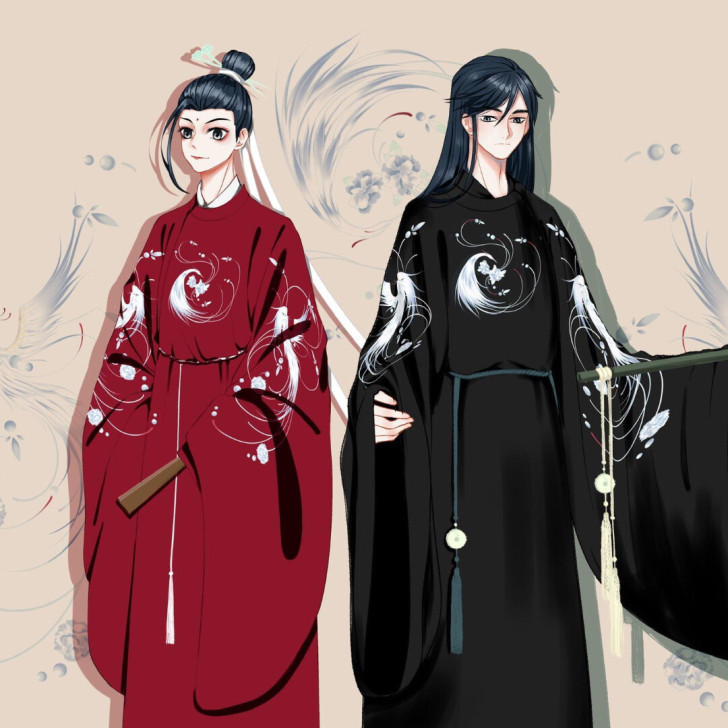 九洲原创汉服店《鳯临九洲》圆领袍绣花情侣姐...