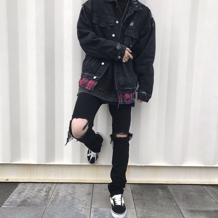 新因素 高街fog一字膝盖破洞破坏侧拉链牛...