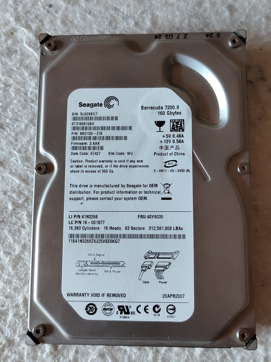 希捷机械硬盘160G功能正常，闲置出售