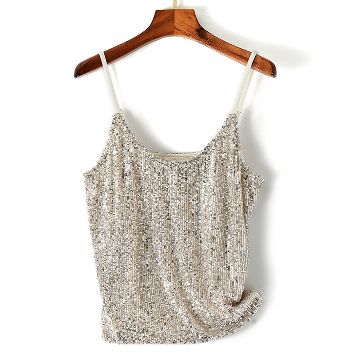 宴会带珠片打底上衣女士性感吊带内搭亮片背心...