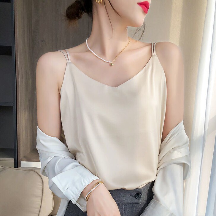 真丝桑蚕丝吊带背心女夏季新款宽松内搭无袖1...