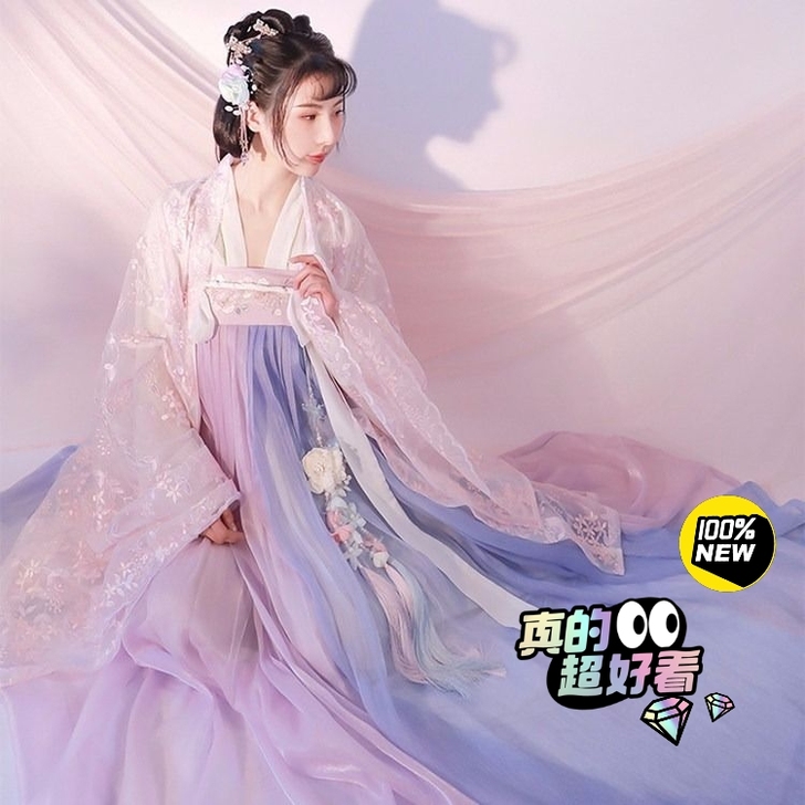 汉服女夏白菜襦裙齐胸齐腰套装超仙学生古装衣...