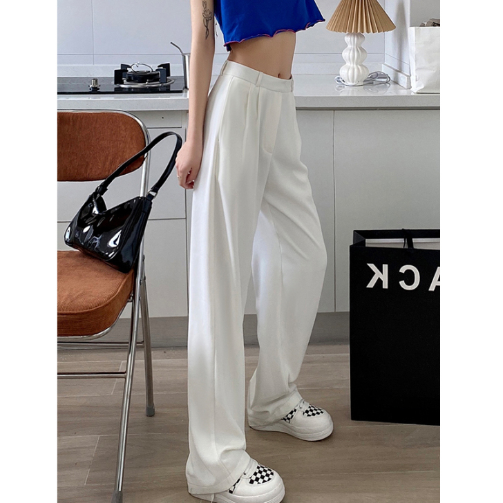 白色阔腿裤女高腰垂感夏季显瘦百搭休闲宽松拖...