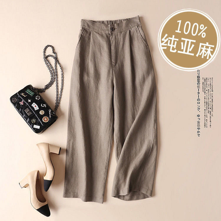 【超值】亚麻阔腿裤五色六码夏季女装新款九分...