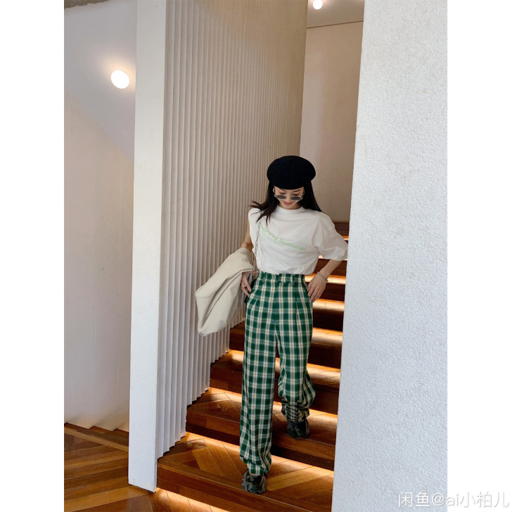 阿希哥vcruan绿色格子裤，S码几乎全新