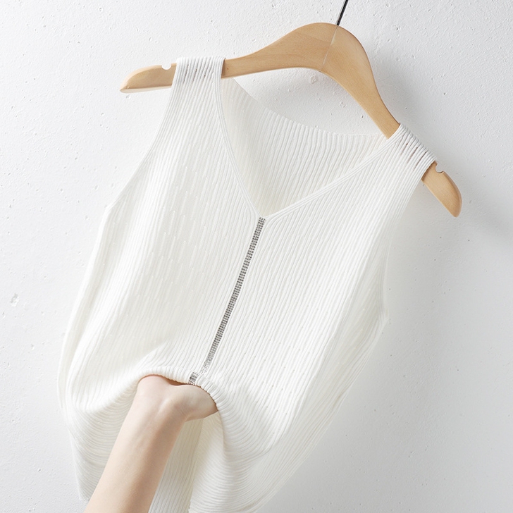 冰丝吊带背心女针织衫烫砖V领内搭宽松显瘦打...