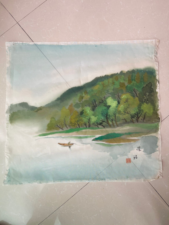 日本回流老字画国画手绘水墨水彩风景山水写意...