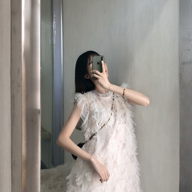 全新超仙的仙女裙chic温柔小个子羽毛小香...