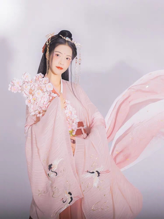 汉尚华莲桃花记原创汉服女装仙鹤刺绣交领襦裙...