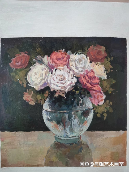 作品名《玫语》水粉画，装饰画，花卉