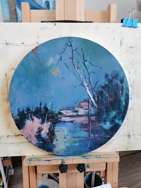 圆形油画，手绘油画，直径40