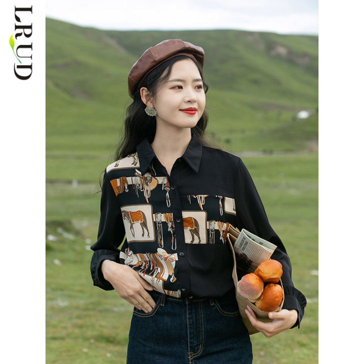 LRUD衬衫叠穿女2021春装新款韩版小众...