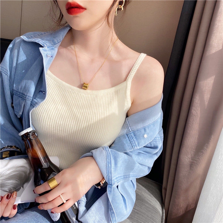 港风冰丝针织吊带背心女外穿小清新内搭打底衫...