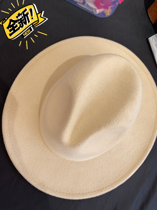 全新米色礼帽毛呢帽