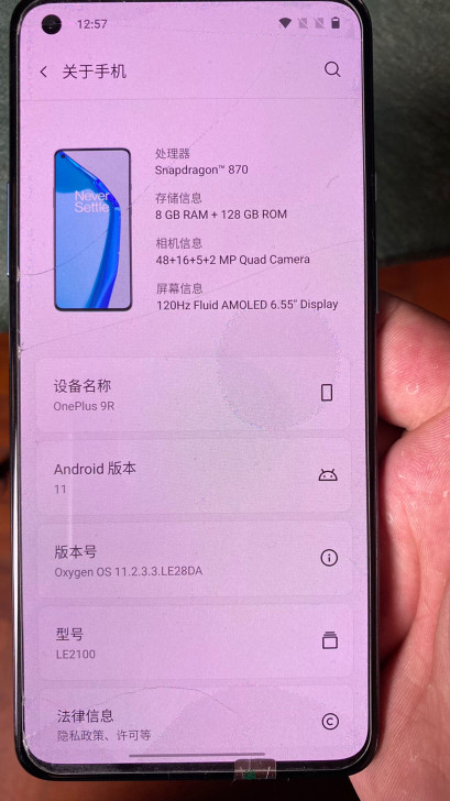 一加9R 8+128国行SN码官网可查，刷...