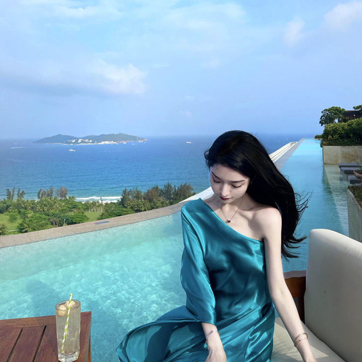 夫人不爱荔枝皮 矜贵孔雀蓝 质感贵气 真丝...
