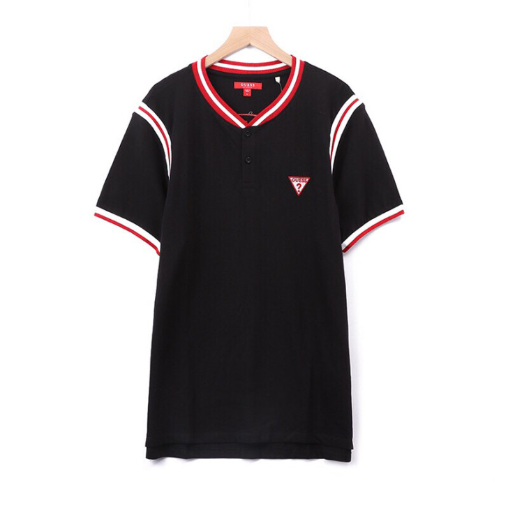 GUESS男士纯棉V领半开襟短袖T恤衫10...