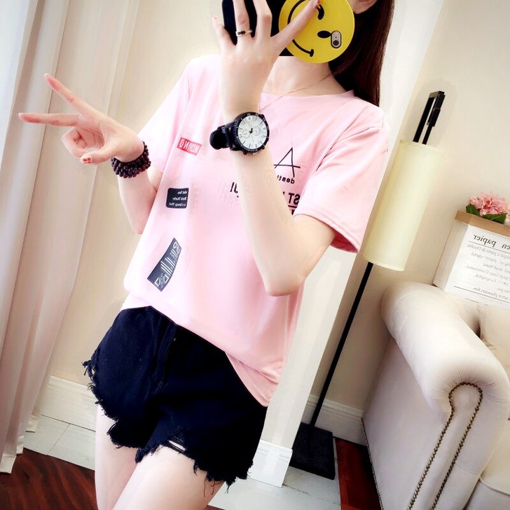 短袖t恤女夏季短袖女学生韩版宽松大码百搭印...