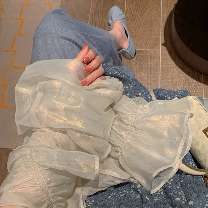 梅子熟了同款 防晒烫金闪闪开衫很仙的喇叭袖...