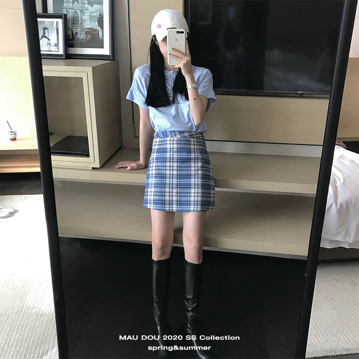 【全店清仓-捡漏价】显高格子半身裙显瘦高腰...