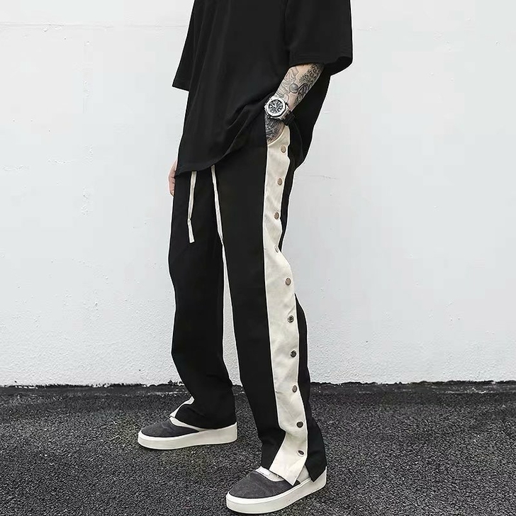 ins潮牌高街排扣裤宽松直筒休闲长裤男士街...