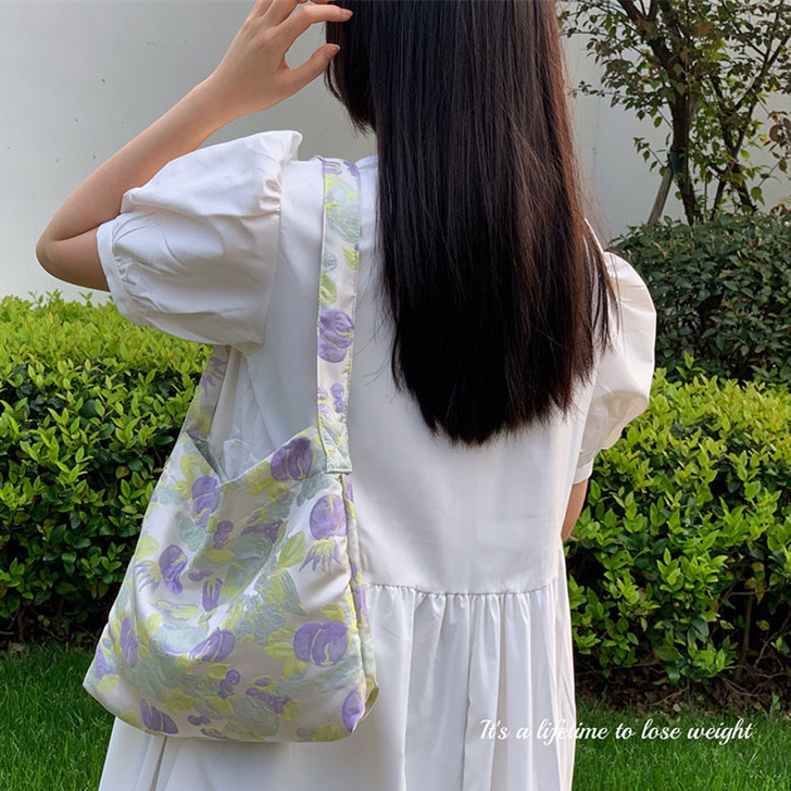 小众少女复古印花手拎包2021新款清新百搭...