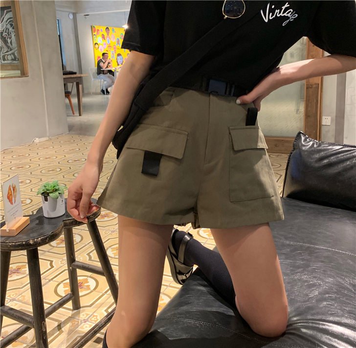 ins网红裤子日系工装短裤女多口袋休闲裤宽...