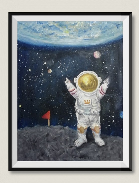 油画太空人,长40cm,宽30cm,无装裱框