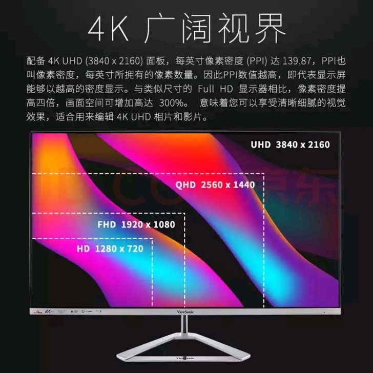 优派vx3276-4k显示器 3840*2...