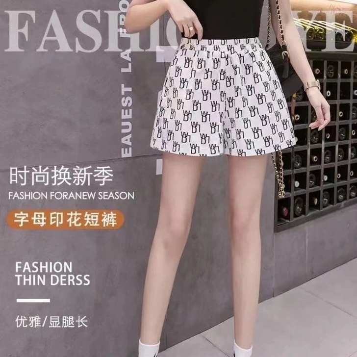 夏季新款网红字母印花短裤女韩版百搭高腰宽松...
