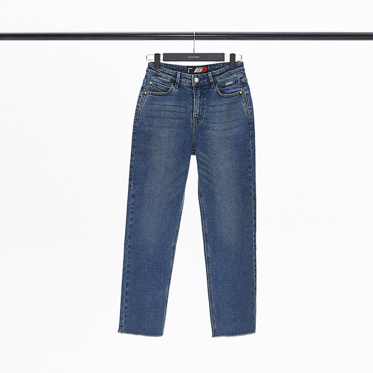 【特卖价】头文字D联名款直筒牛仔裤女毛边休...