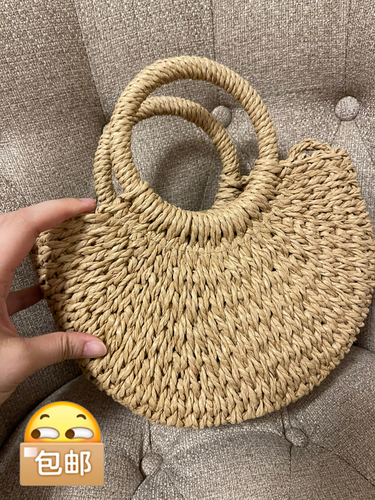 森系少女编织麻手提单肩包~